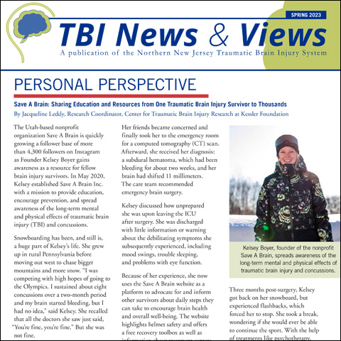 TBI spring newsletter cover with woman wearing a winter coat. 