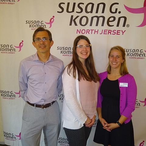 Didier Allexandre (L.), PhD, research scientist, and Rebecca Finnegan (R.), research assistant, both from the Center for Mobility and Rehabilitation Engineering Research, and Samantha Schmidt (C.), research recruitment specialist, attended from the Foundation.