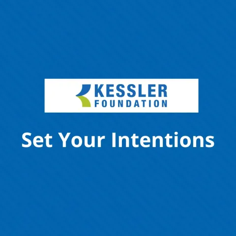 Kessler Logo with text message Set Your Intentions on blue background. 