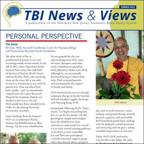 TBI Newsletter PDF graphic with man holding flowers. 