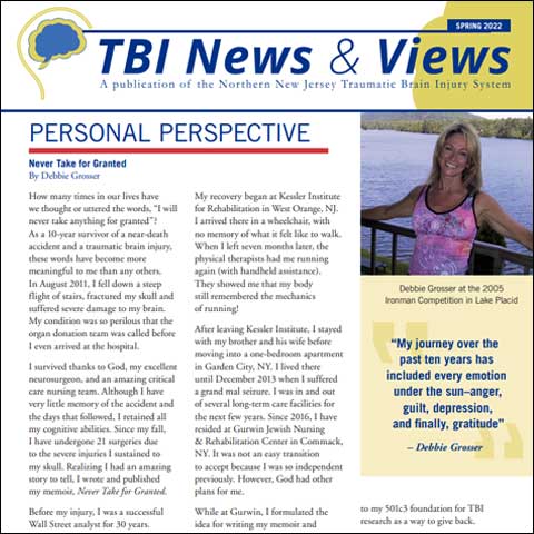 TBI Newsletter PDF graphic with girl near a lake. 