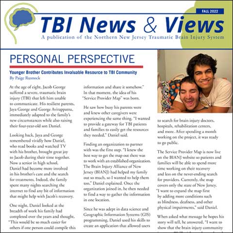 TBI Newsletter PDF graphic with two brothers smiling and hugging. 