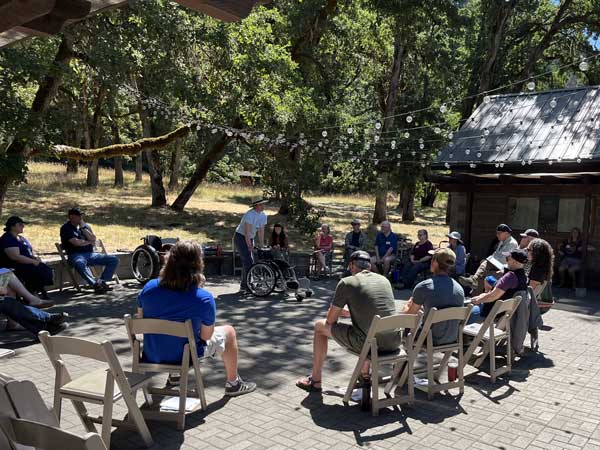 Group of people at a park bird watching