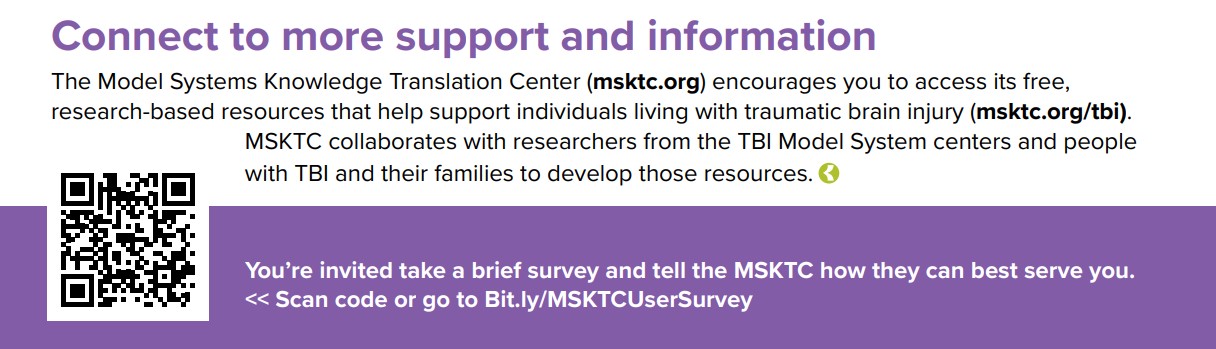 Black and white infographic of a man talking with another man about a traumatic brain injury support group.