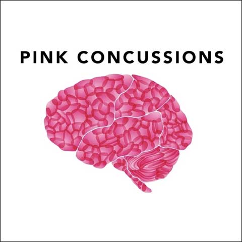 illustration of a human pink brain with text message Pink Concussions.