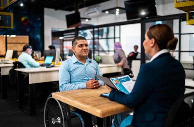 Man using a wheelchair participated in an interview