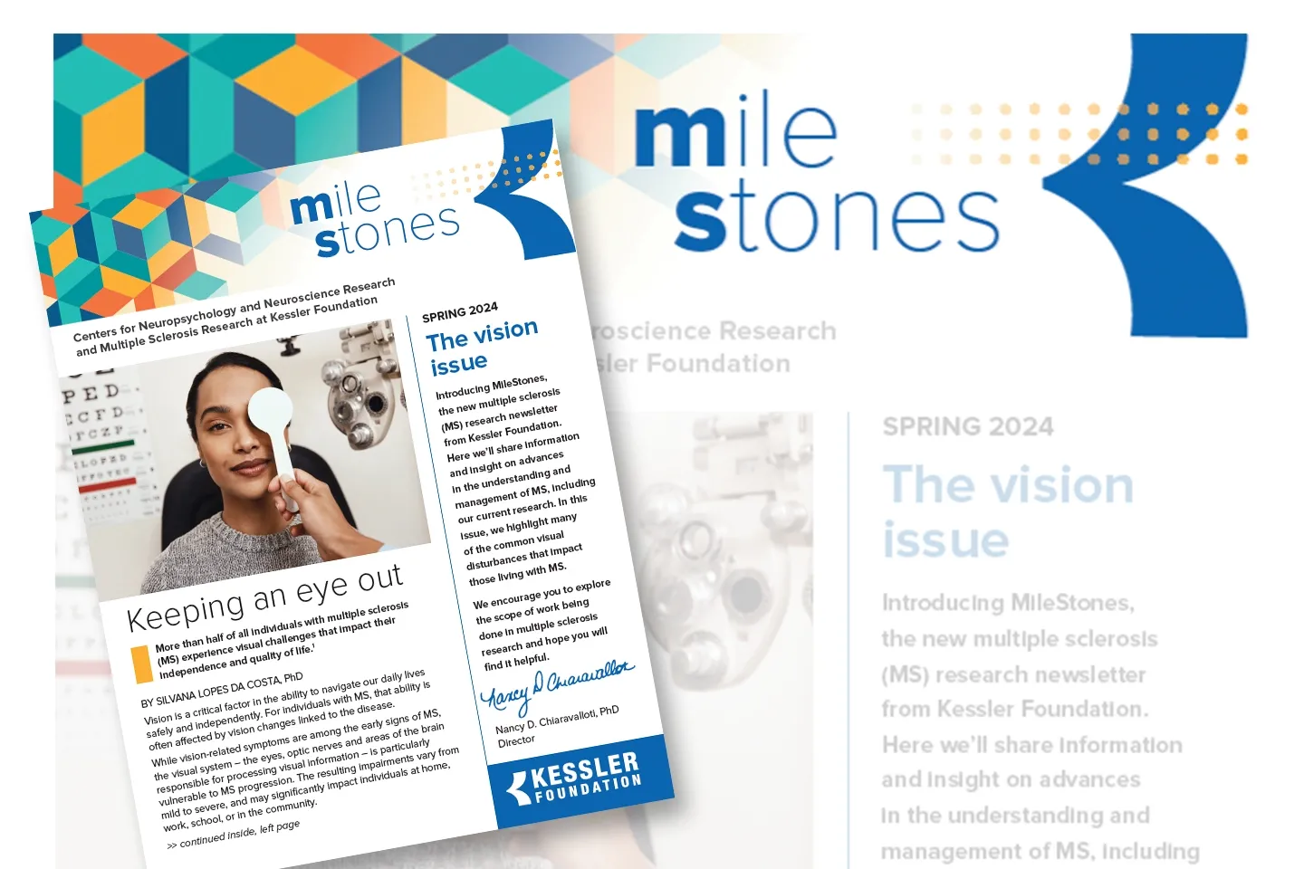 First page of the redesigned MileStones newsletter from the Center for Multiple Sclerosis. 