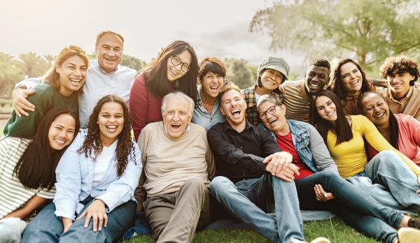people sitting on a lawn