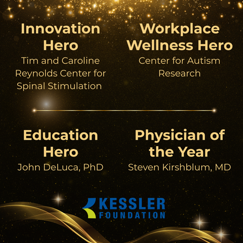 Black background with gold text announcing the 2025 Kessler Foundation NJ BIZ Hero Awards