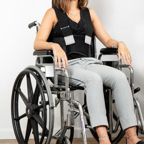 A woman in a wheelchair