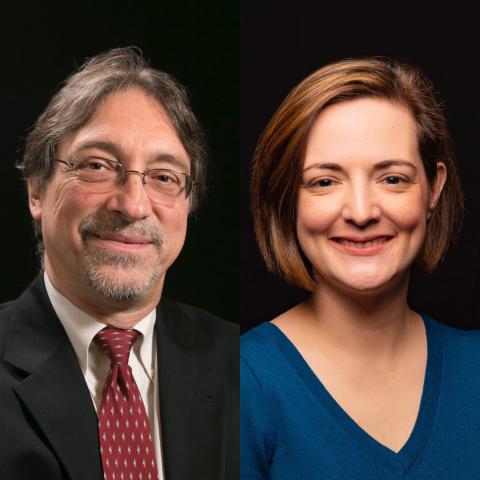 Photo collage of Drs. John DeLuca and Helen Genova against a black background 