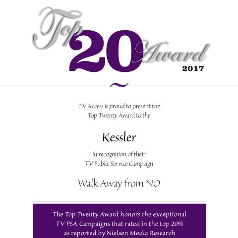 Top 20 Award of 2017, Presented to Kessler Foundation by TV Access