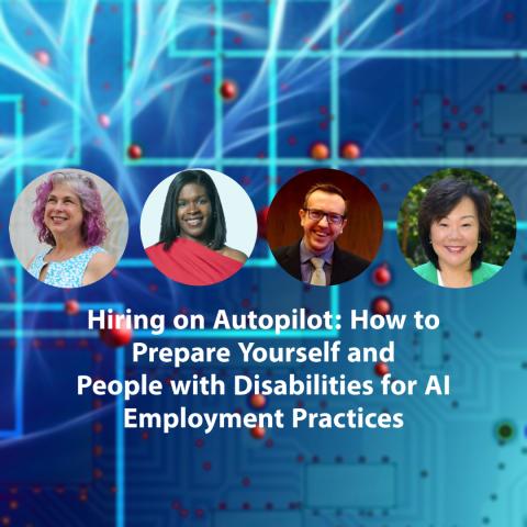 profile pictures of speakers for the hiring autopilot virtual grantee symposium graphic with text and headshots of three women and one man