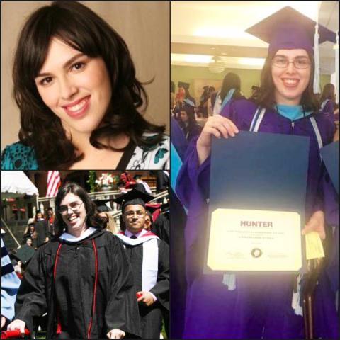 Collage of photos of a woman in different scenes, some she's wearing a cap and gown