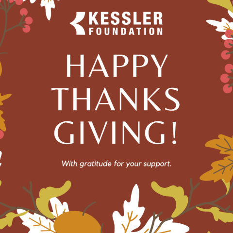 thanksgiving decorative icons with message Happy Thanks Giving from Kessler Foundation