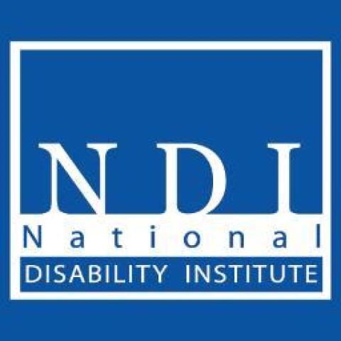 national disability institute logo on a blue background with white text color.