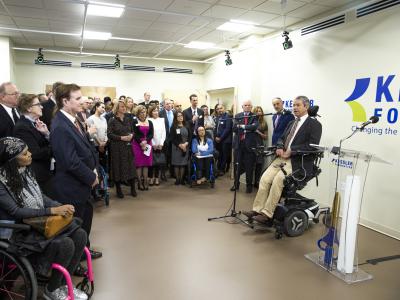 Peter Hersh speaking in front of a group at the Reynolds Center grand opening