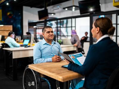 Man using a wheelchair participated in an interview